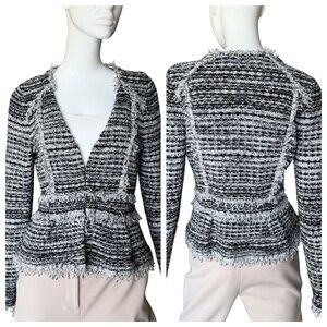 INC International Concepts Tweed Jacket With Fringe Detail Size M